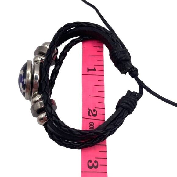 Multi strand black leather Thunder charm adjustable bracelet - Picture 4 of 4